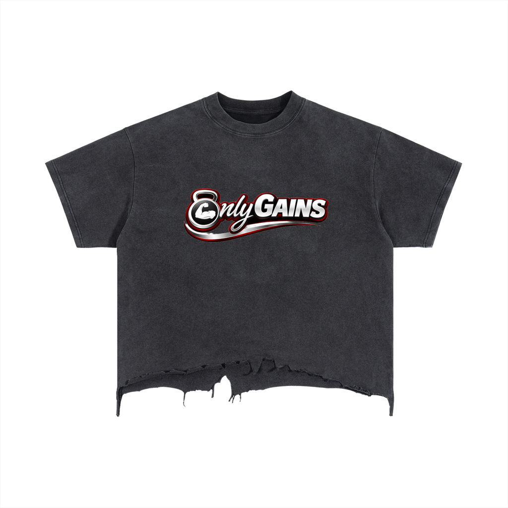 ONLY GAINS Vintage Wash Boxy Distressed Hem T-Shirt