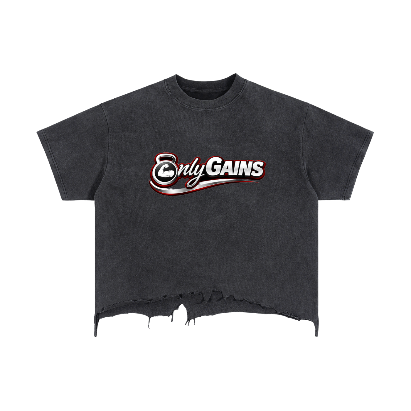 ONLY GAINS Vintage Wash Boxy Distressed Hem T-Shirt