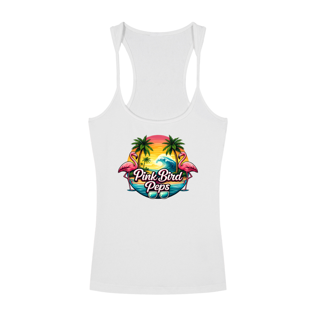 Pink Bird Peps Slim Fit Ribbed Racerback Tank Top