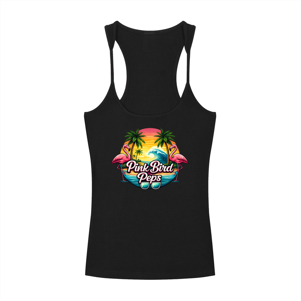 Pink Bird Peps Slim Fit Ribbed Racerback Tank Top