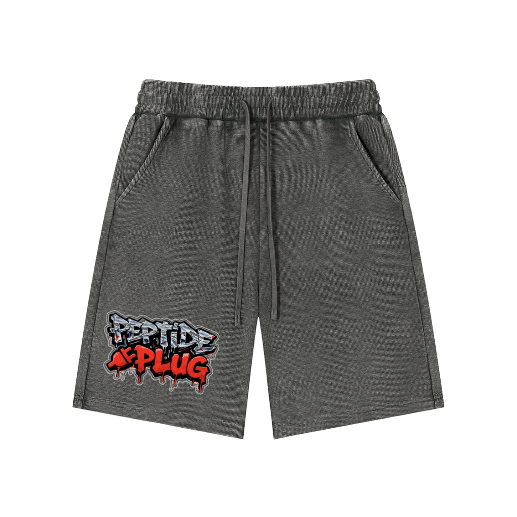 PEPTIDE PLUG Mineral Wash Waffle Knit Shorts