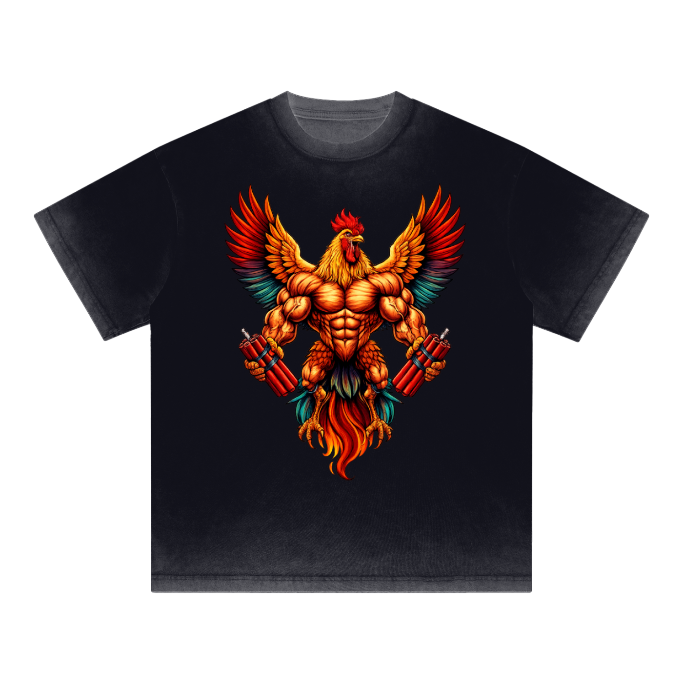 JACKED ROOSTER Reverse Dyed Loose Cotton T-Shirt